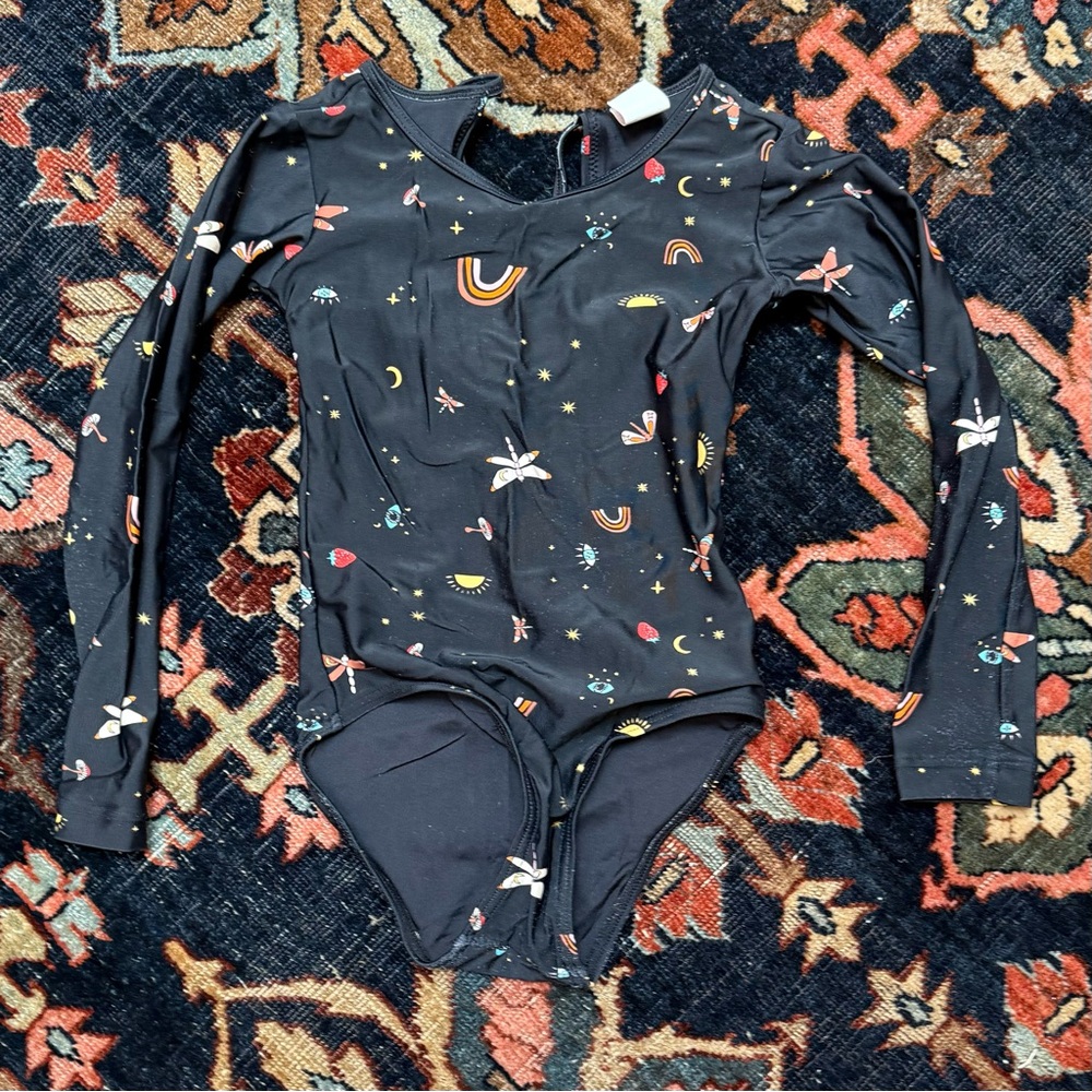 Black Long Sleeve Swimsuit with Colorful Patterns